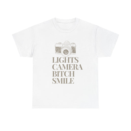 'Lights Camera Bitch Smile' Cotton T-Shirt